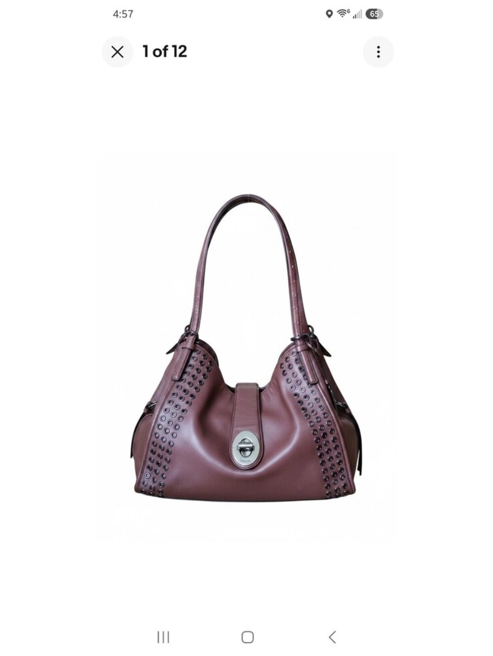COACH MADISON CARLYLE LEATHER GROMMET SHOULDER BAG BRICK RED MAHOGANY